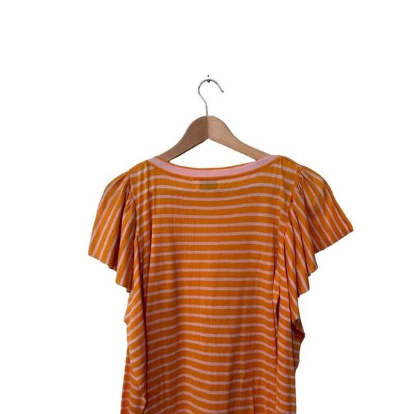 Tanya Taylor Striped Flutter Sleeve Mini Dress Pink Tangerine Orange Size Medium - Picture 5 of 13